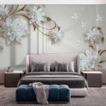 Papier peint Motif de fleur blanche sur fond blanc