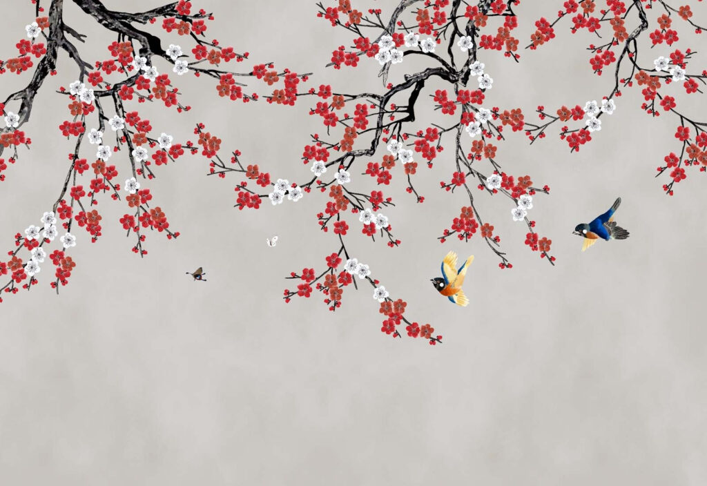 Arbre à fleurs rouges et blanches Arbre à fleurs rouges et blanches