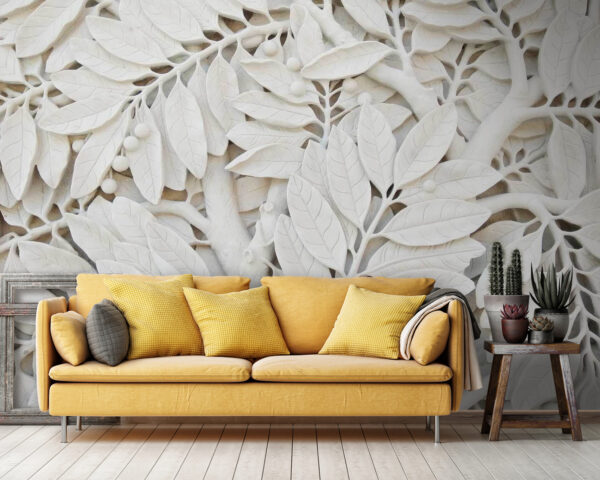Arbre blanc avec feuilles et baies Arbre blanc avec feuilles et baies