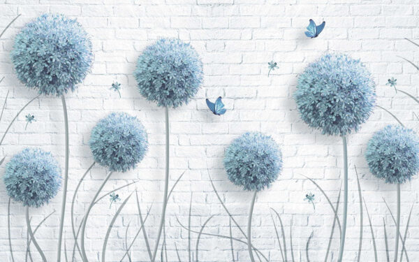 Papier peint avec des fleurs bleues et des papillons Papier peint avec des fleurs bleues et des papillons