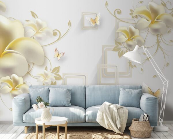 Papier peint avec des fleurs et des papillons Papier peint avec des fleurs et des papillons
