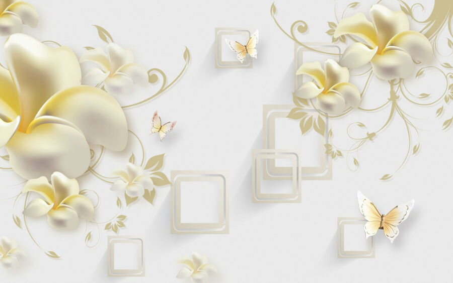 Papier peint avec des fleurs et des papillons