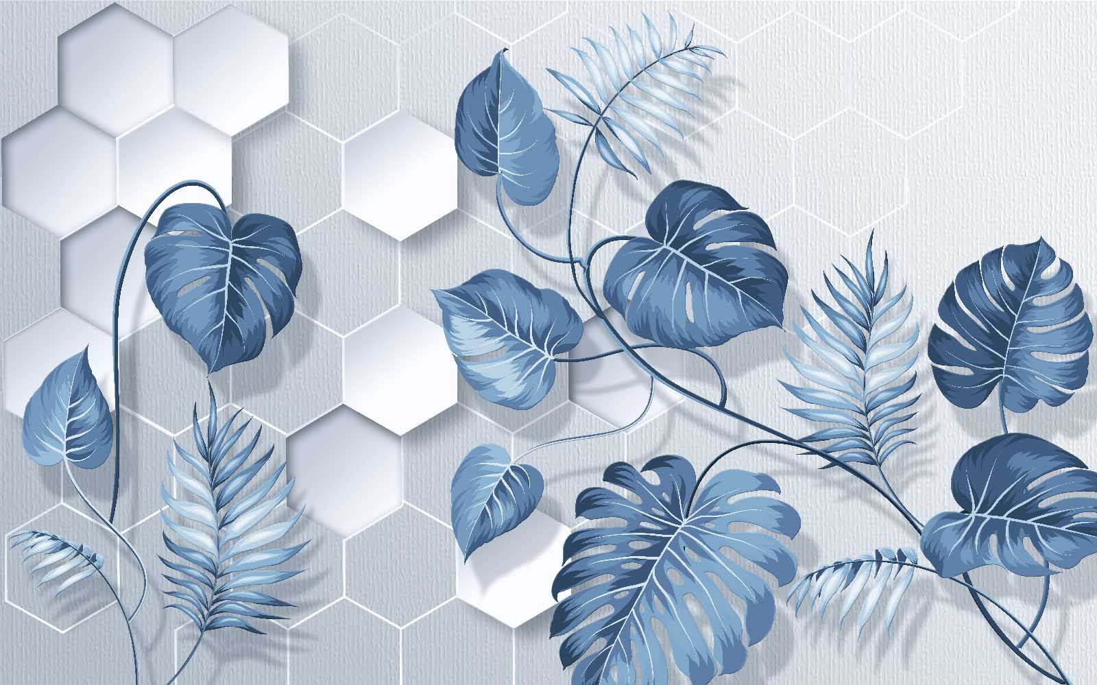 u21004p - Feuilles bleues sur fond blanc - tegory