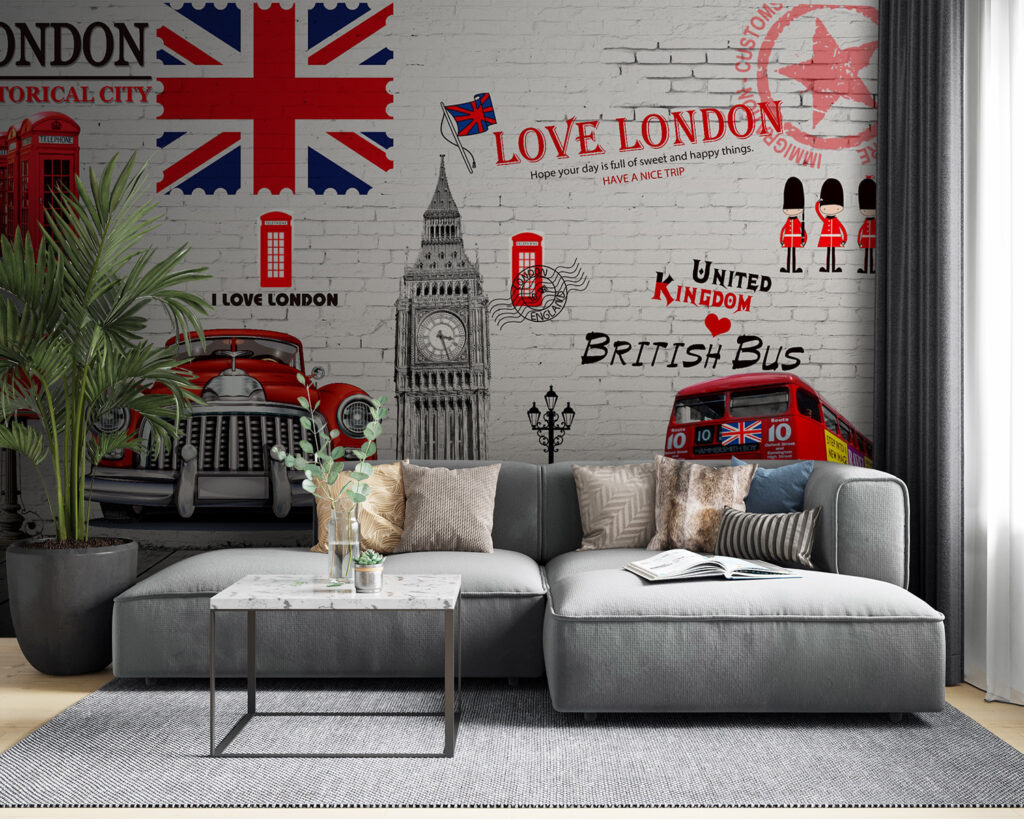 Red bus and a red bus painted on a wall Red bus and a red bus painted on a wall