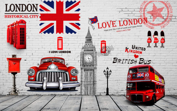 Bus rouge et bus rouge peints sur un mur Bus rouge et bus rouge peints sur un mur