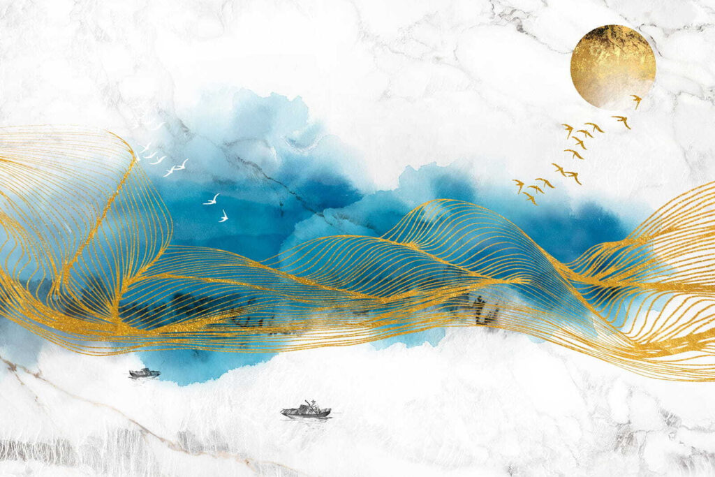 Peinture de vagues et d'oiseaux Peinture de vagues et d'oiseaux
