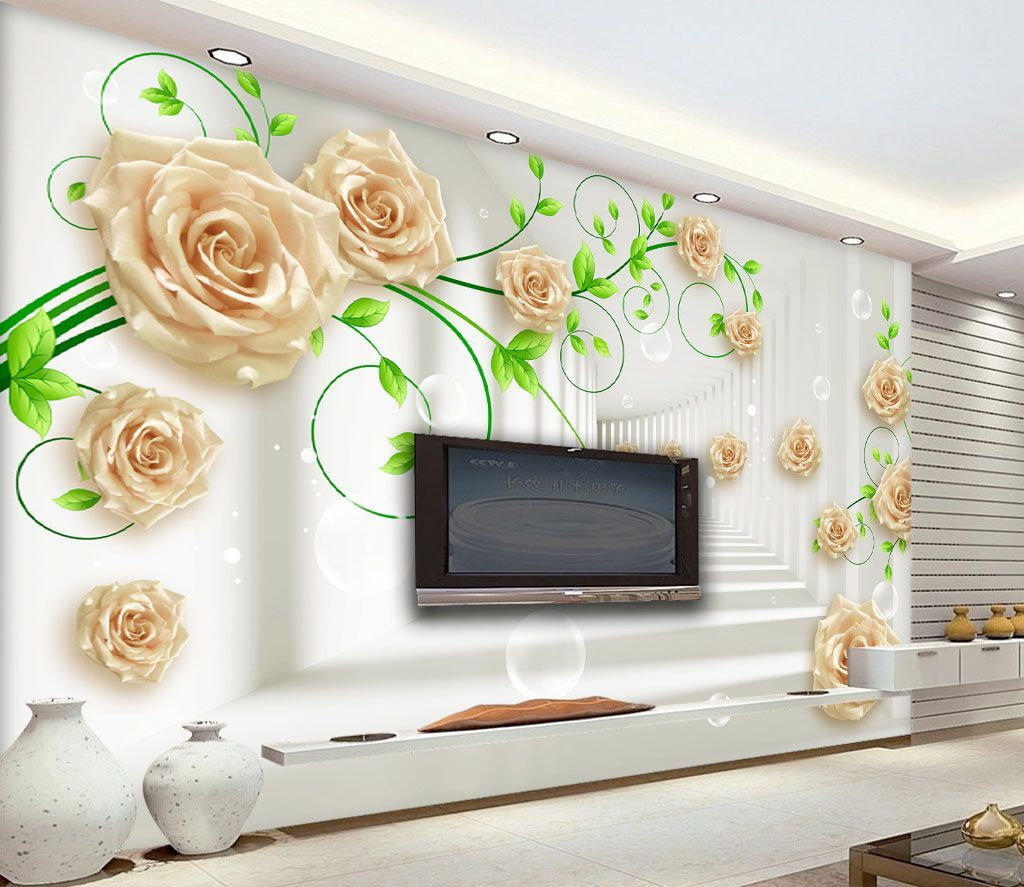 Papier peint avec des roses et des feuilles u18925pig1m - Papier peint avec des roses et des feuilles