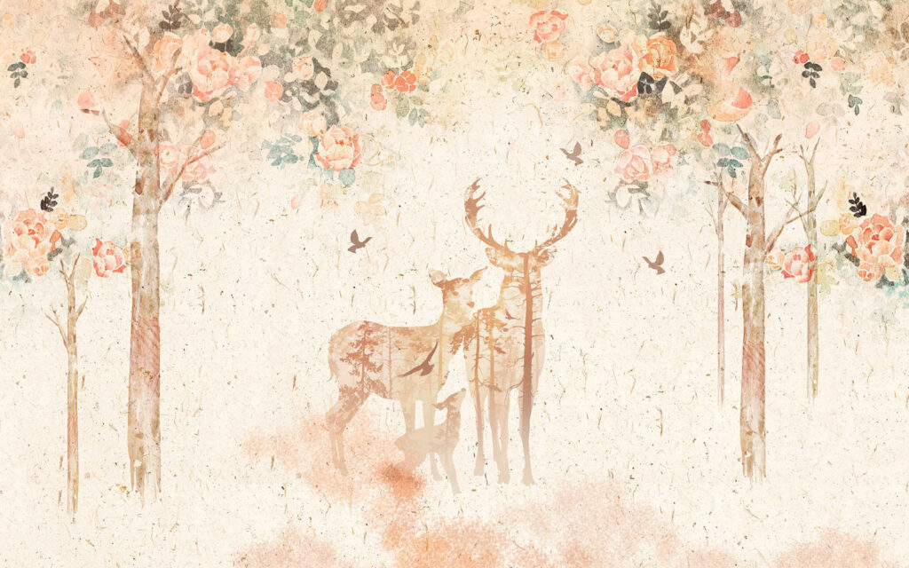 Peinture d'un cerf et d'un bébé cerf Peinture d'un cerf et d'un bébé cerf