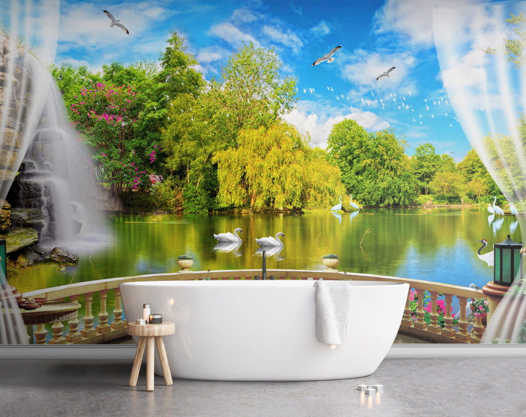 Vue d'un étang avec des oiseaux et des arbres u18753pit1 1024x812 - Vue d'un étang avec des oiseaux et des arbres - tegory