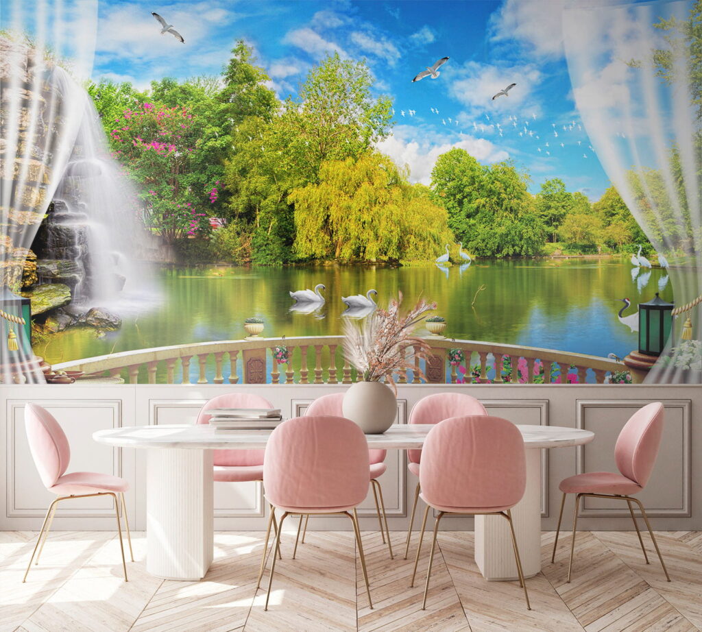 Vue d'un étang avec des oiseaux et des arbres u18753pik1 1024x922 - Vue d'un étang avec des oiseaux et des arbres - tegory