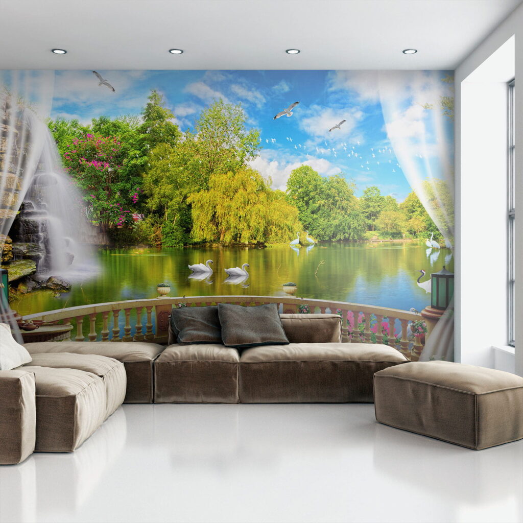 Vue d'un étang avec des oiseaux et des arbres u18753pig1 1024x1024 - Vue d'un étang avec des oiseaux et des arbres - tegory