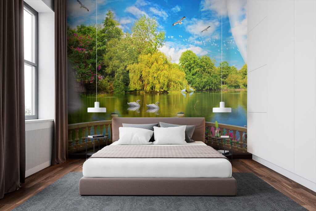 Vue d'un étang avec des oiseaux et des arbres u18753pib2m 1024x683 - Vue d'un étang avec des oiseaux et des arbres - tegory