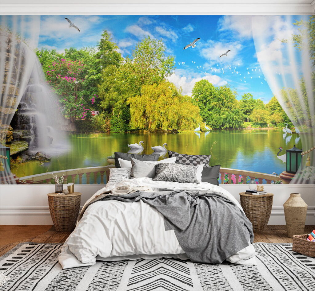 Vue d'un étang avec des oiseaux et des arbres u18753pib1 1024x948 - Vue d'un étang avec des oiseaux et des arbres - tegory