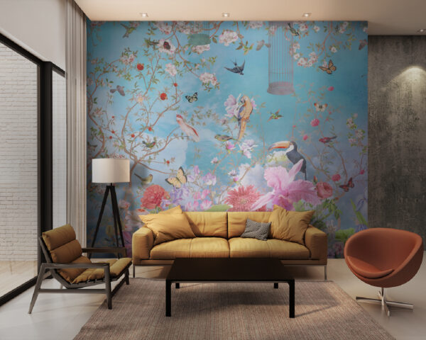 Papier peint avec des oiseaux et des fleurs Papier peint avec des oiseaux et des fleurs