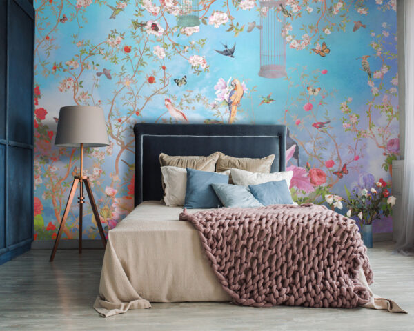 Papier peint avec des oiseaux et des fleurs Papier peint avec des oiseaux et des fleurs