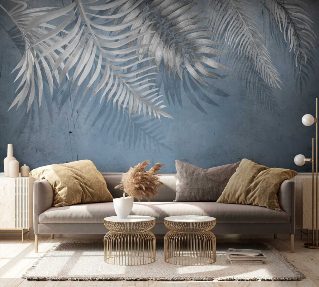 Blue background with silver leaves