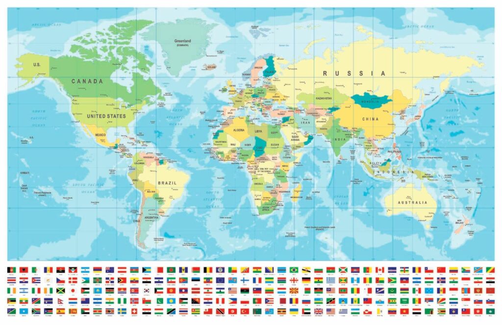 Carte du monde avec différents drapeaux Carte du monde avec différents drapeaux