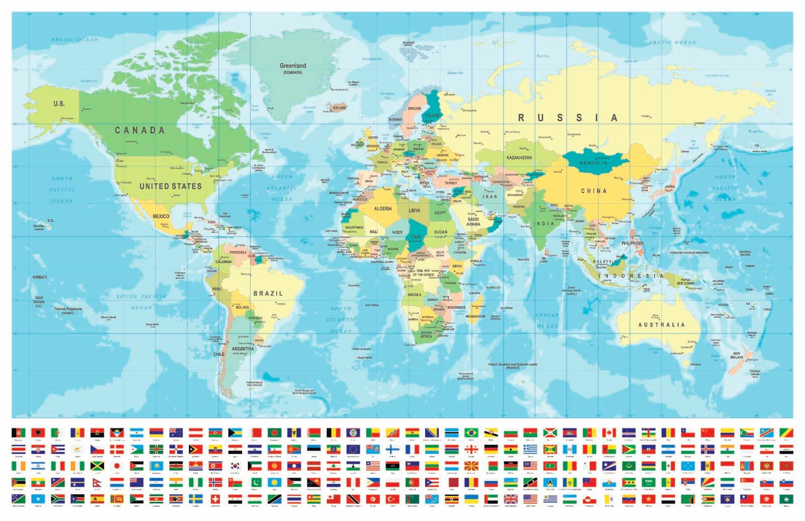 u18208p - Carte du monde avec différents drapeaux - tegory