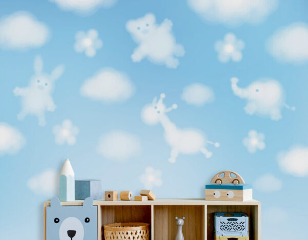 Ciel bleu avec nuages et animaux Ciel bleu avec nuages et animaux