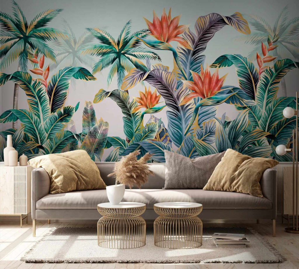 Colorful tropical plants and flowers