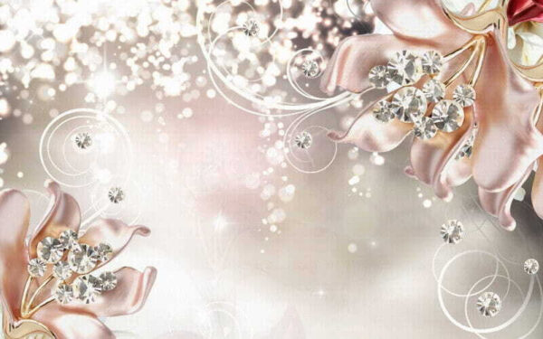 Fleurs en satin rose avec diamants Fleurs en satin rose avec diamants