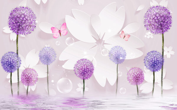 Fleurs violettes et blanches avec papillons Fleurs violettes et blanches avec papillons