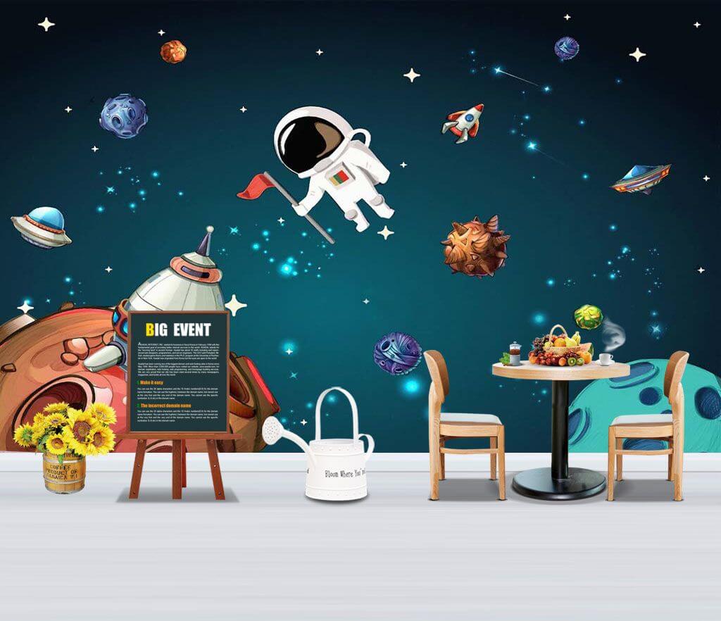 Scène spatiale de dessin animé avec des planètes et des étoiles u13898pir1m - Scène spatiale de dessin animé avec des planètes et des étoiles - tegory