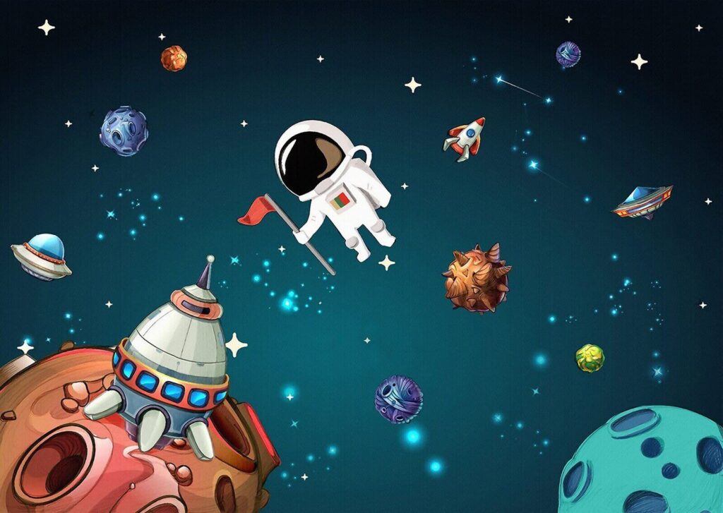 Scène spatiale de dessin animé avec des planètes et des étoiles u13898p 1024x727 - Scène spatiale de dessin animé avec des planètes et des étoiles - tegory