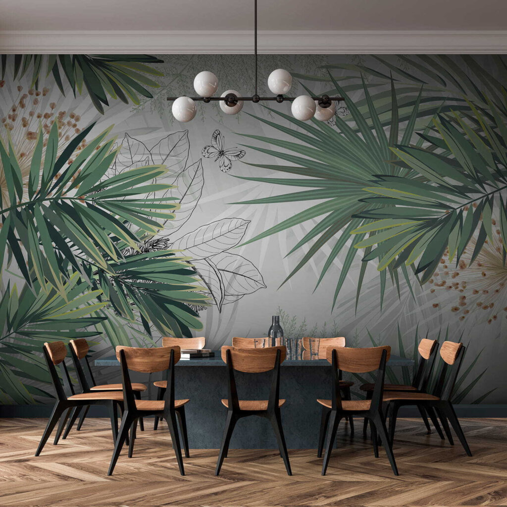 Feuillage tropical avec des papillons délicats u12819pik3 1024x1024 - Feuillage tropical avec des papillons délicats