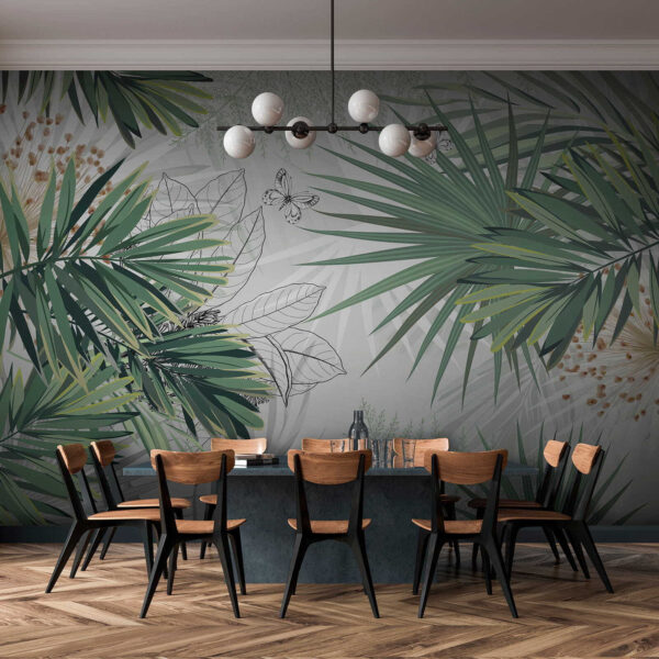 Feuillage tropical avec des papillons délicats u12819pik3 600x600 - Feuillage tropical avec des papillons délicats