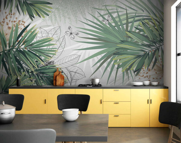 Feuillage tropical avec des papillons délicats u12819pik1 600x475 - Feuillage tropical avec des papillons délicats