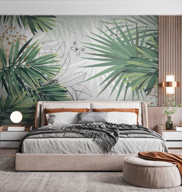 Feuillage tropical avec des papillons délicats u12819pib6 600x631 - Feuillage tropical avec des papillons délicats