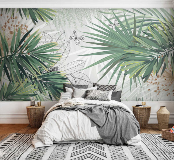 Feuillage tropical avec des papillons délicats u12819pib5 600x555 - Feuillage tropical avec des papillons délicats