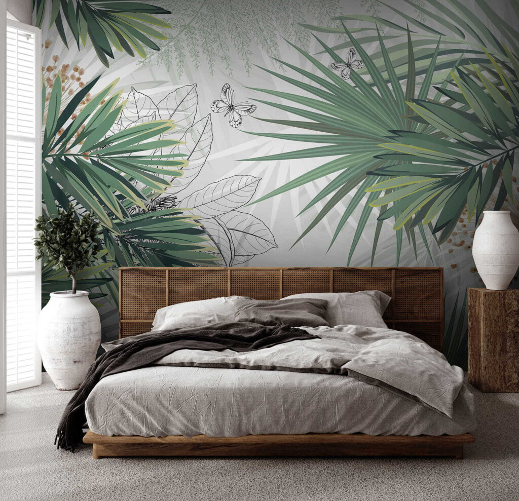 Feuillage tropical avec des papillons délicats u12819pib4 1024x989 - Feuillage tropical avec des papillons délicats