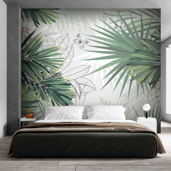 Feuillage tropical avec des papillons délicats u12819pib2 600x600 - Feuillage tropical avec des papillons délicats