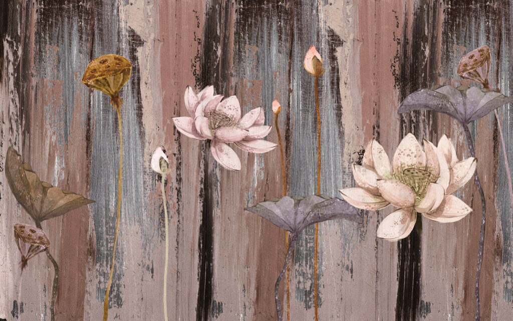 Peinture de fleurs sur une surface en bois Peinture de fleurs sur une surface en bois
