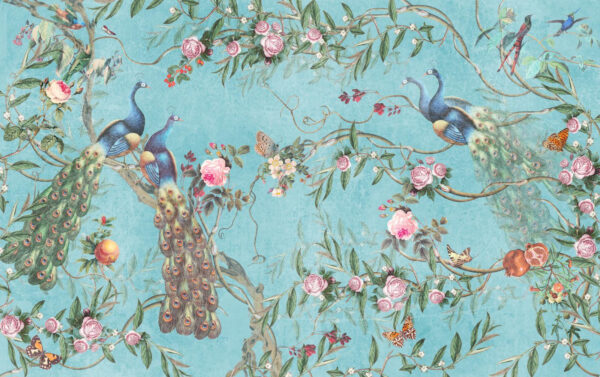 Un papier peint avec des oiseaux et des fleurs Un papier peint avec des oiseaux et des fleurs