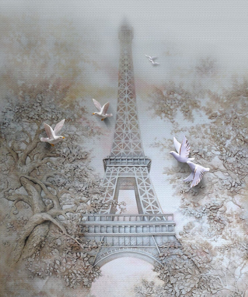 Oiseaux volant au-dessus d'une tour Oiseaux volant au-dessus d'une tour