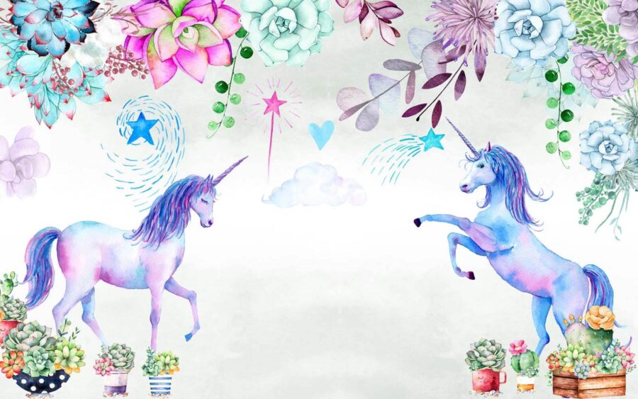 Aquarelle licornes et fleurs