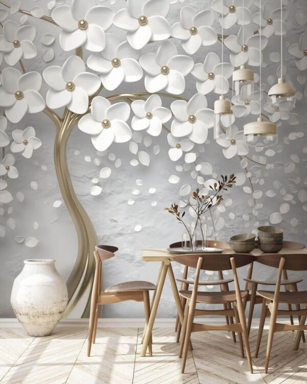 Arbre avec des fleurs et des feuilles blanches Arbre avec des fleurs et des feuilles blanches