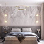 Une peinture de fleurs et de feuilles Papier peint Feuilles blanches sur fond gris