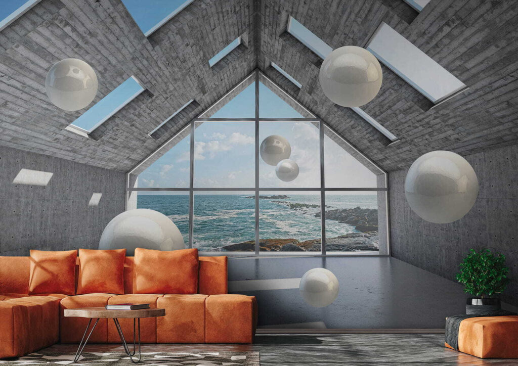 Salle avec des boules blanches flottant dans l'air u01055pig1 1024x724 - Salle avec des boules blanches flottant dans l'air