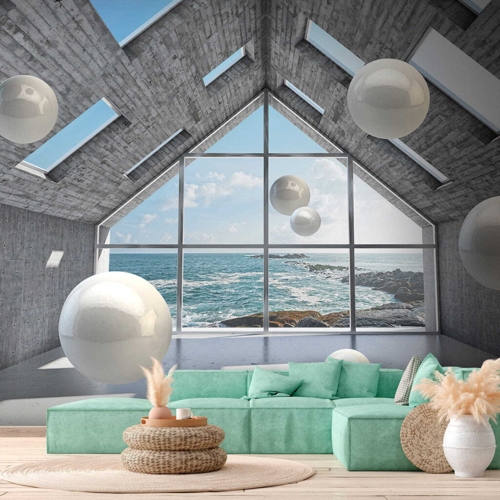 Salle avec des boules blanches flottant dans l'air u01055pig2 1024x1024 - Salle avec des boules blanches flottant dans l'air