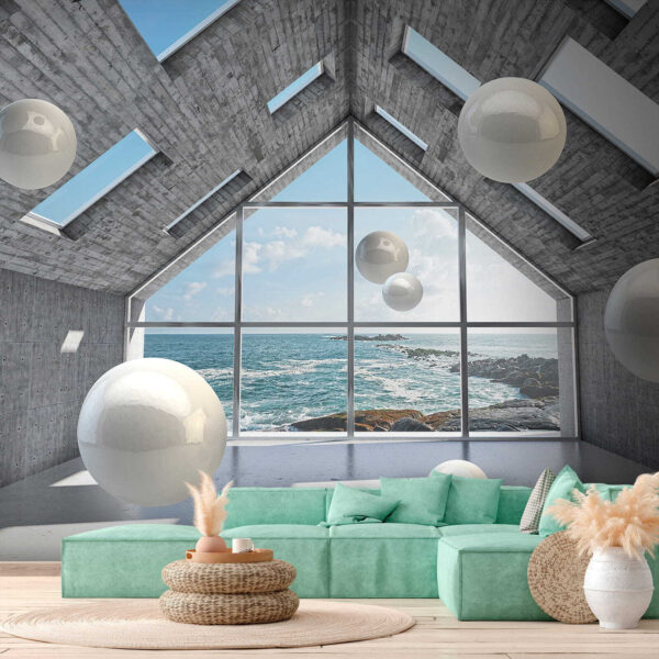Salle avec des boules blanches flottant dans l'air u01055pig2 600x600 - Salle avec des boules blanches flottant dans l'air