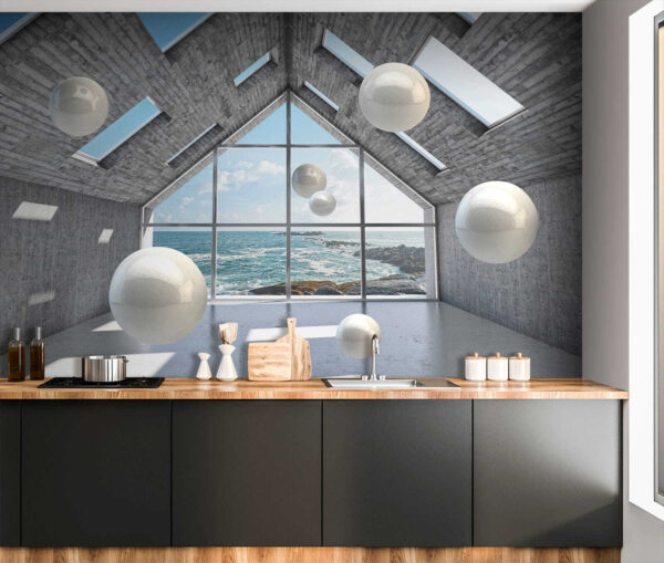 Salle avec des boules blanches flottant dans l'air u01055pik2 600x509 - Salle avec des boules blanches flottant dans l'air
