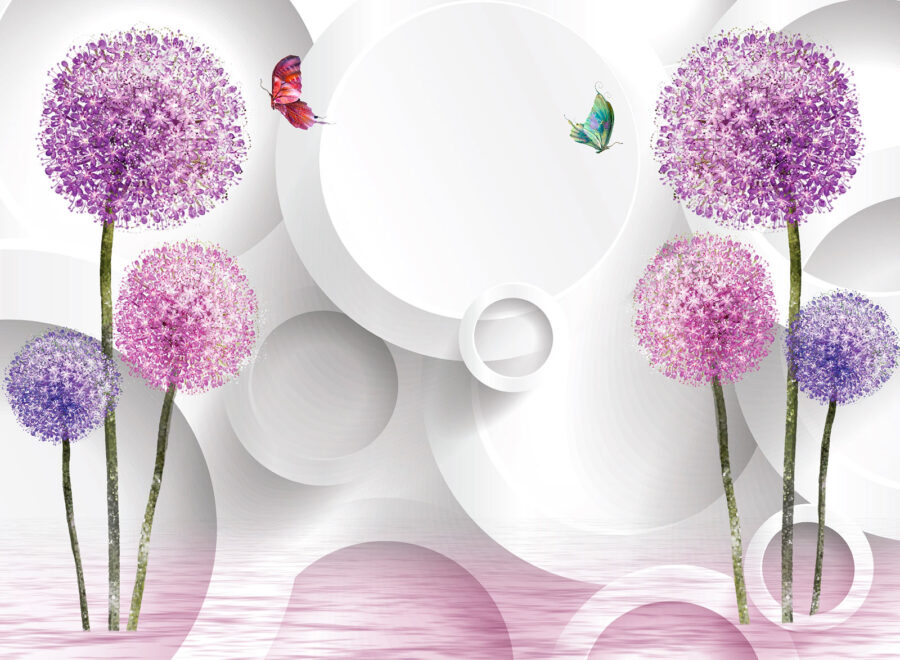 Papier peint avec des fleurs violettes et des papillons Papier peint avec des fleurs violettes et des papillons