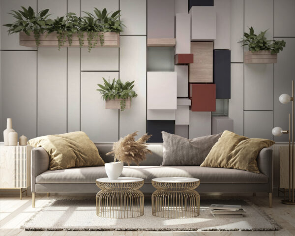 Mur avec plantes et boîtes Mur avec plantes et boîtes