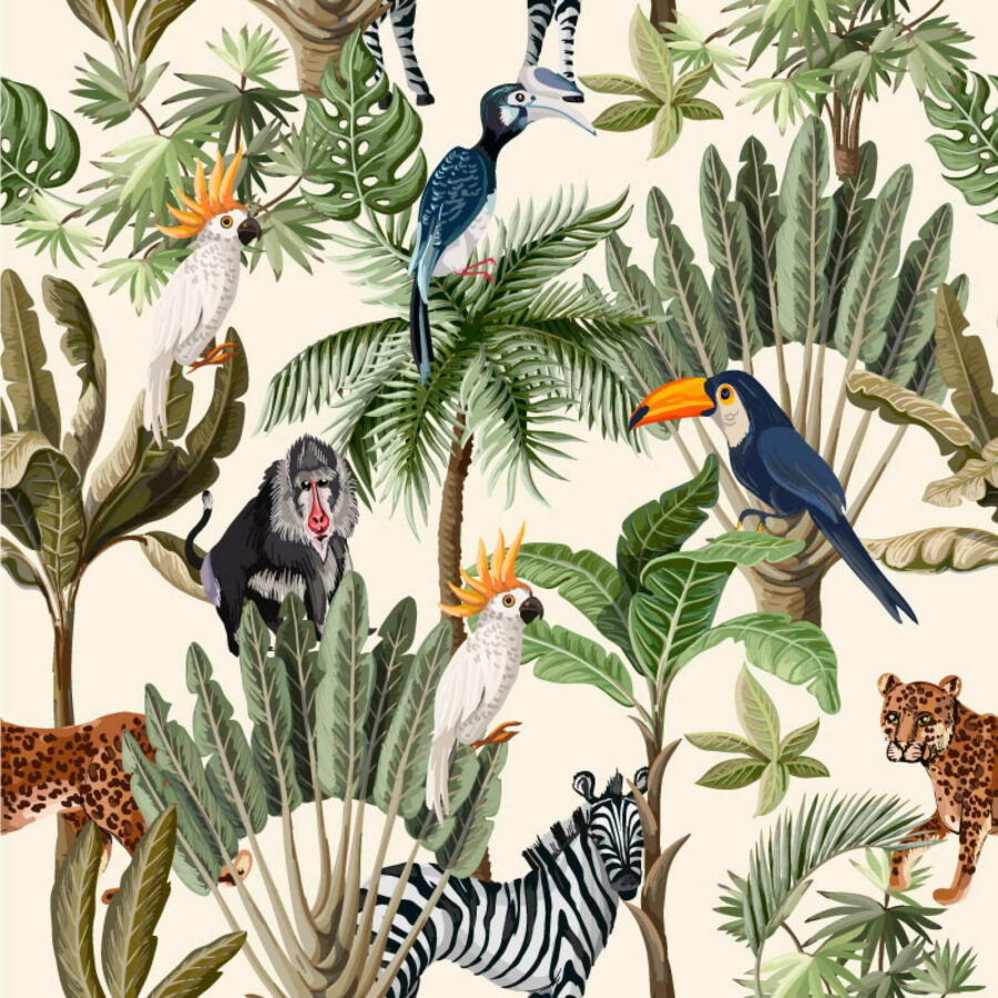 Motif de plantes et d'oiseaux tropicaux