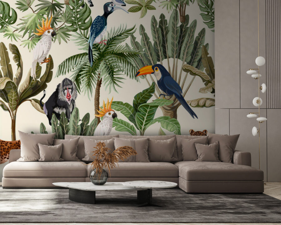 Motif de plantes et d'oiseaux tropicaux