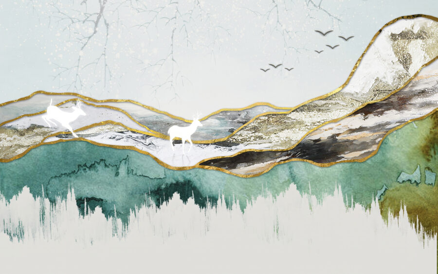 Peinture d'un cerf et de montagnes Peinture d'un cerf et de montagnes